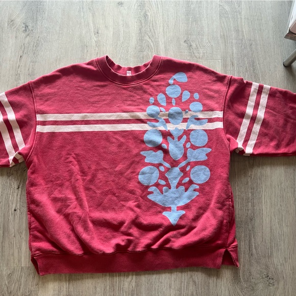 Free People Tops - Clearance Sale -Free People Red Sweatshirt with Blue Floral Design
